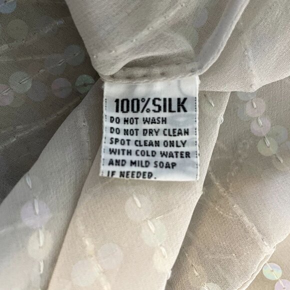 90s Vintage Oleg Cassini Long Sleeve Sequin and Bead Covered Silk Gown Size 14 - Picture 11 of 11